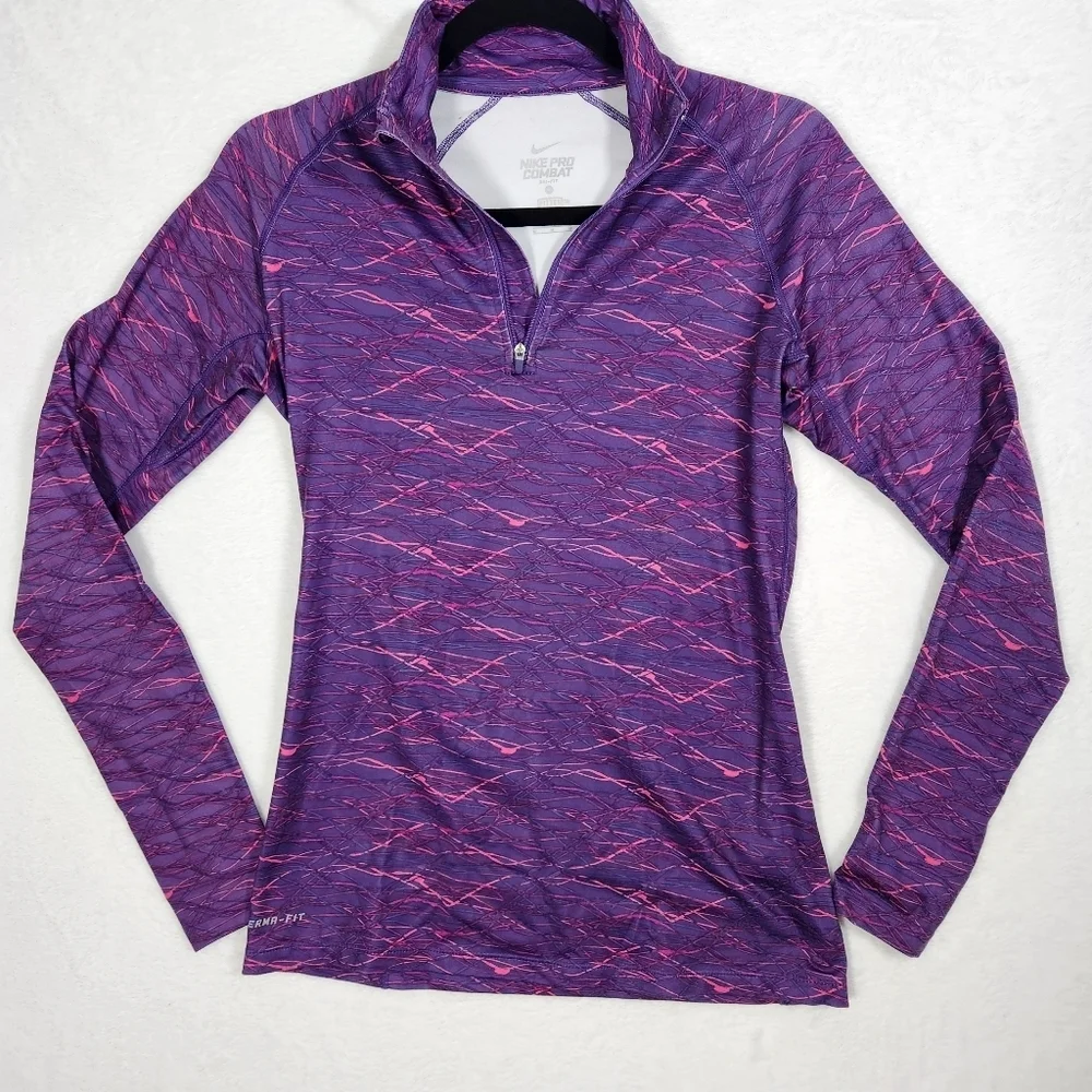 Nike pro combat purple fitted Dry-fit 1/2 zip up track jacket. Size medium